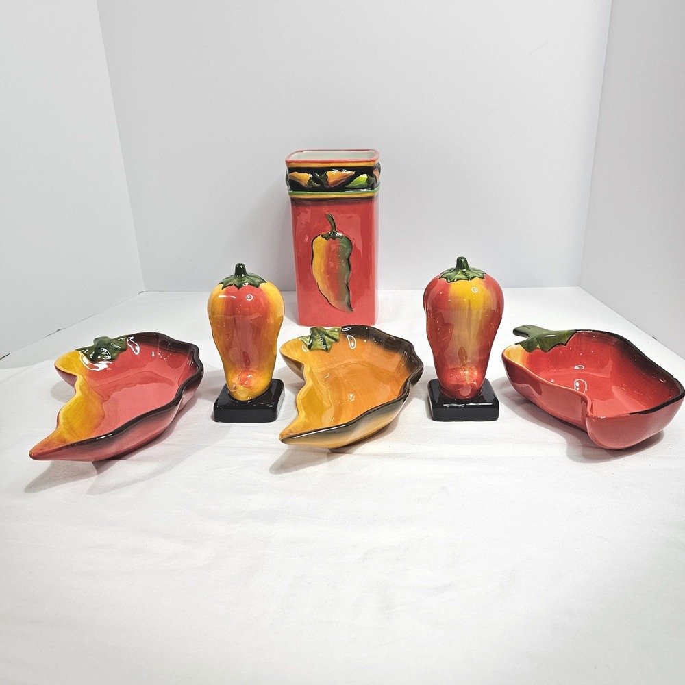 Vintage Clay Art Ceramic Chili 6 Piece Set